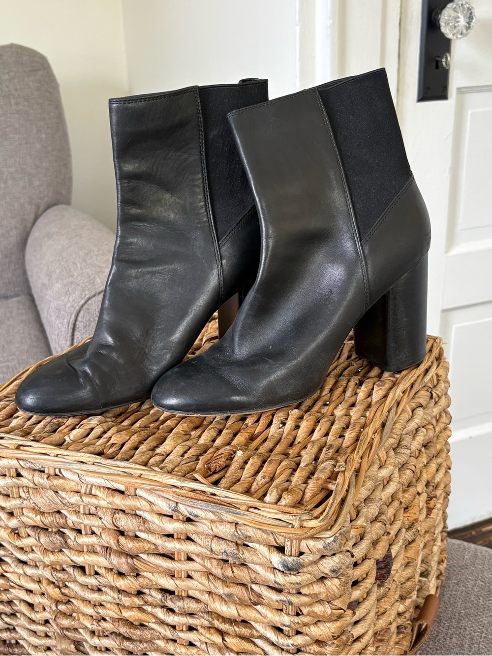 Dolce Vita Black Leather Block Heel Ankle Booties